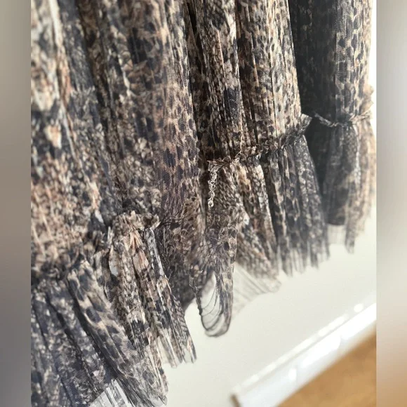 All Saints Perri Noche Animal Print Cap Sleeve Ruffle Mesh Minidress XL *flawed* - Picture 11 of 11